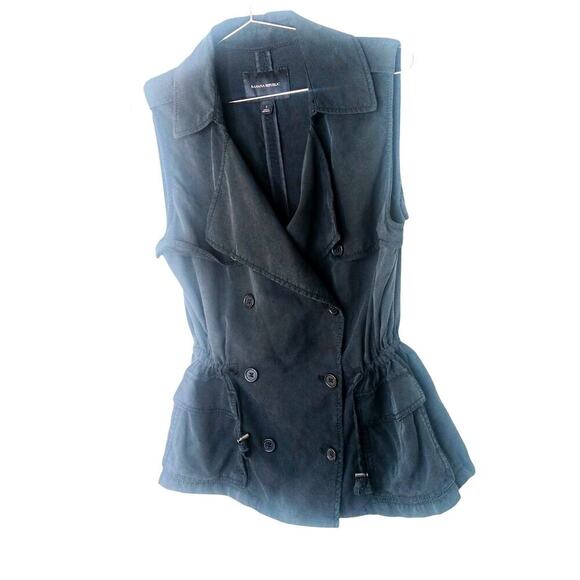 Banana Republic Black Vest Women’s Small 100% Tencel Utility Pockets - Picture 2 of 11
